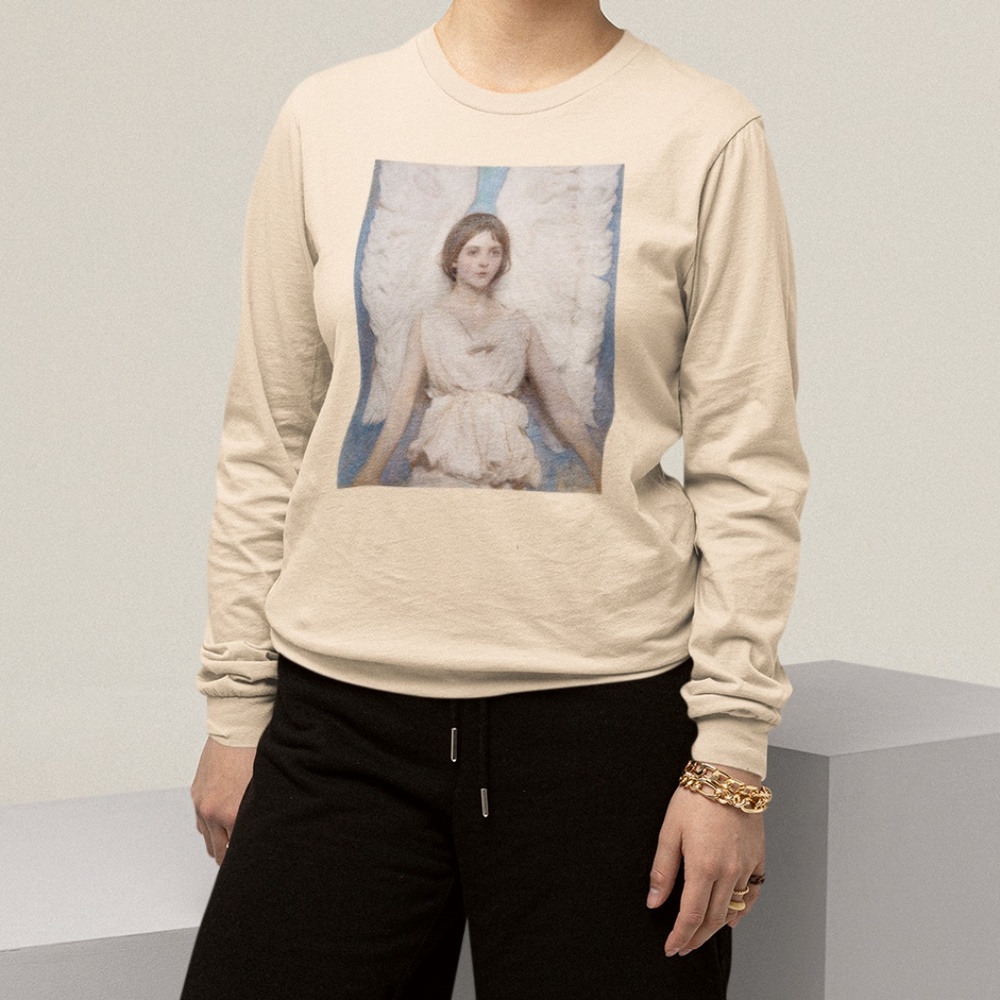 Angel In White Vintage Portrait Print Long Sleeve Graphic Tee T-shirt S M L XL - Picture 4 of 6